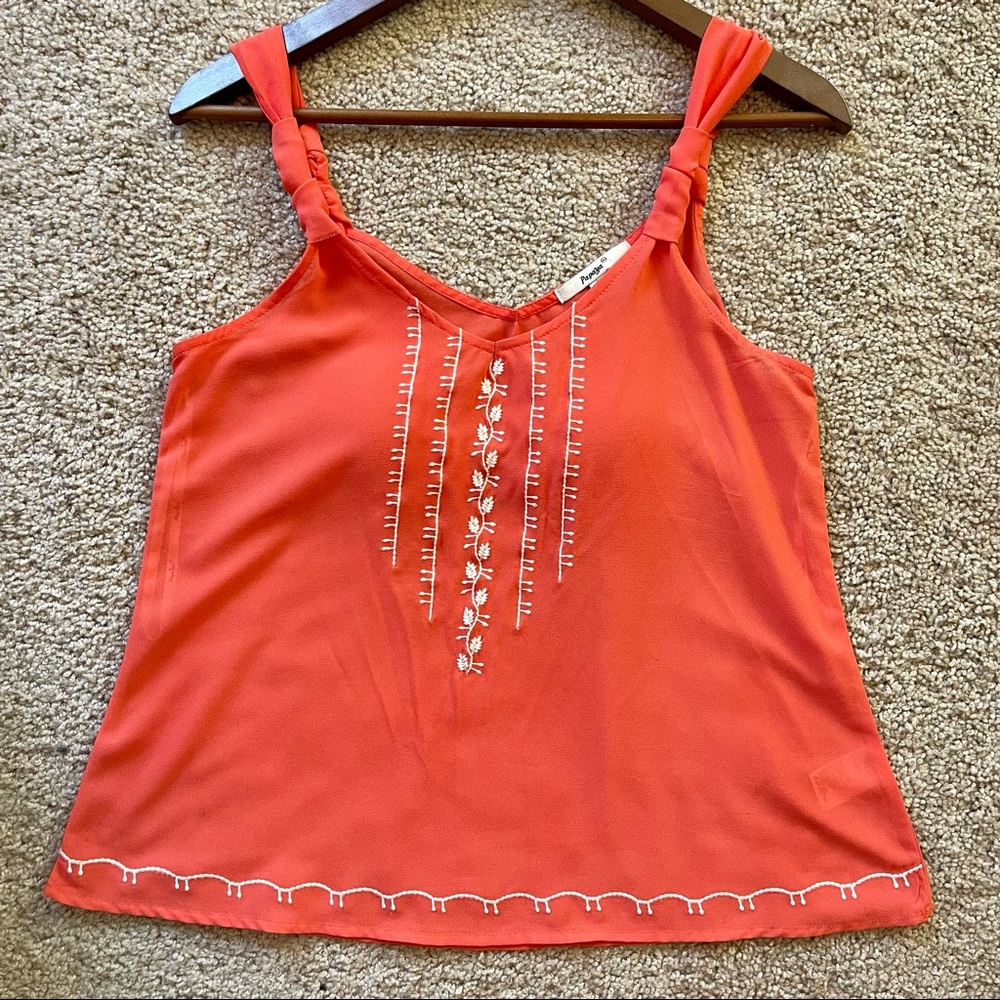 Orange w/ White Embroidery Detailing Sweetheart Tank Top